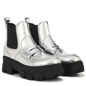 Circus Ny Women's Dia Tailored Platform Lug-Sole Chelsea Booties, Soft Silver, 6
